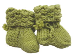 Hjemmestrikkede pistaciefarvede uld sokker str. 0-1 år