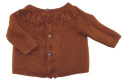 Hjemmestrikket orangebrun uld trøje str. 74-80