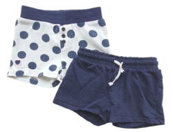 Bombibitt hvide shorts og H&M blå shorts str. 104