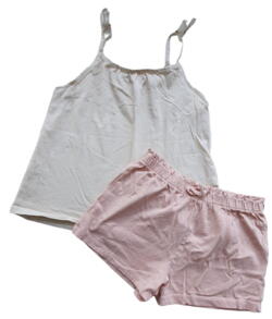 H&M beige top og rosa shorts str. 110-116