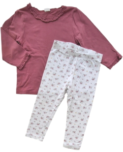 H&M hvide leggings og rødlig bluse str. 86