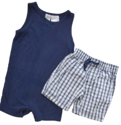 H&M mørkeblå Beach-body og ternede shorts str. 80