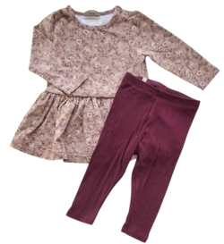 Wheat lysebrun kjole og bordeauxrøde leggings str. 74