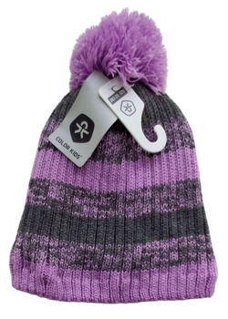 Ny Color kids lilla og grå strikket hue str. 52 cm