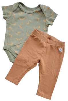 Lindex orangebrune bukser og grøn body str. 62