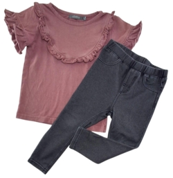 H&M gråsorte leggings og rødlig bluse str. 92