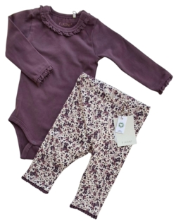 Nyt Fixoni lilla body og blomstrede leggings str. 56