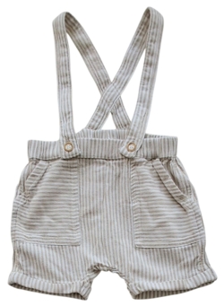 H&M råhvid og beige stribede shorts m. seler str. 68