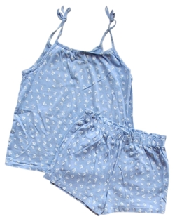 H&M lyseblåt blomstret sommersæt str. 110-116
