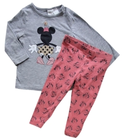 H&M Disney lysegrå bluse og rødlige leggings str. 74
