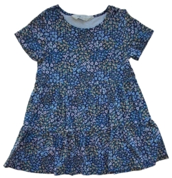 H&M blå kortærmet blomstret kjole str. 98-104