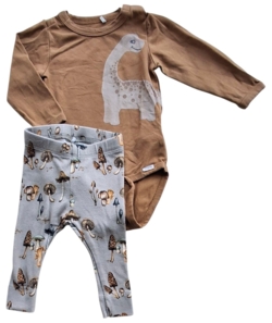 Minymo lysebrun body og Name it leggings str. 50-56