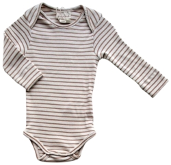 Ny Popirol beige og nougatstribet rib body