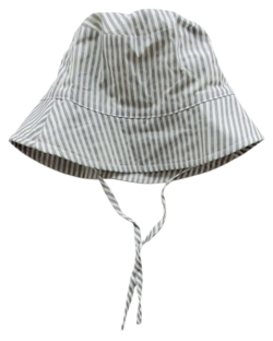 H&M grågrøn og hvidstribet sommerhat str. 86-92