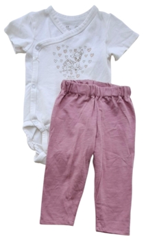 H&M råhvid kortærmet body og rosa bukser str. 74
