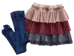 VRS 3 farvet nederdel og mørkeblå strømpebukser str. 80