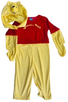 Disney rød og gul velour Peter Plys heldragt str. 92