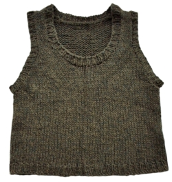 Hjemmestrikket mørkegrøn uld vest str. 92-98