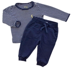 VRS mørkeblå sweatpants og blåstribet bluse str. 74