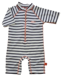 Lassig råhvid sortstribet uv-heldragt str. 12 mdr