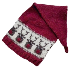 Hjemmestrikket mørkerød uld nissehue str. 48 cm