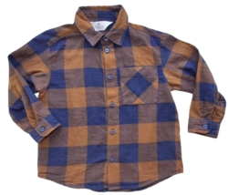 H&M brun og mørkeblå ternet skjorte str. 104