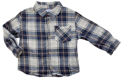 Zara råhvid og blåternet langærmet skjorte str. 92