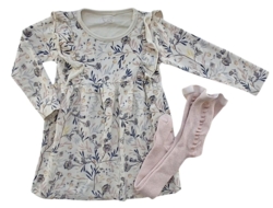 VRS beige blomstret kjole og MP rosa strømpebukser str. 92