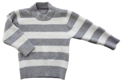 Lysegrå og råhvid stribet striktrøje str. 74-80