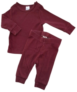 H&M mørkerødt rib babysæt str. 62