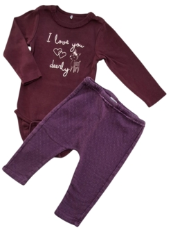 Me too bordeauxrød body og Name it bukser str. 68