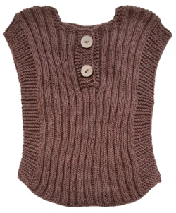 Ny hjemmestrikket blød brun rib vest str. 3-6 mdr