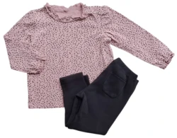 Zara sorte rib leggings og VRS rosa bluse str. 92