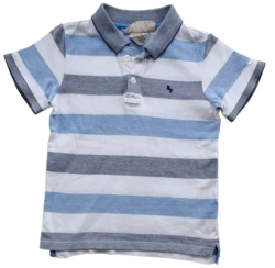 H&M hvid og blåstribet kortærmet polo str. 98-104