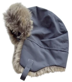 H&M grå varm fleece og pels hue str. 98-104