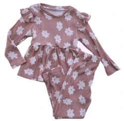 Rosa hvidblomstret leggings og bluse sæt str. 100