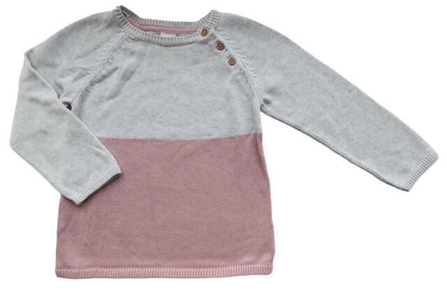 H&M lysegrå og rosa finstrikket trøje str. 92