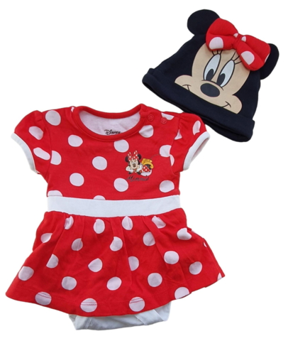 Disney baby rød kortærmet bodykjole + hue str. 50