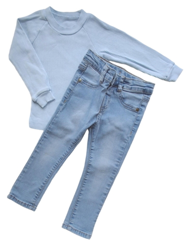 Pomp de lux lyseblå denim bukser og bluse str. 92