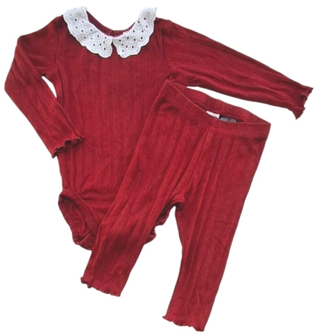 H&M mørkerødt babysæt str. 74