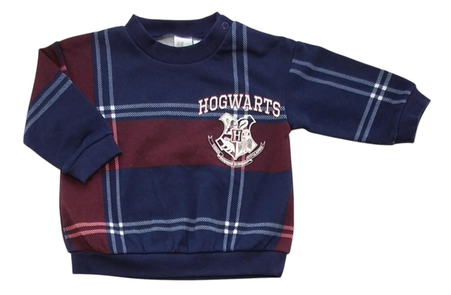 H&M mørkeblå og rødternet sweatshirt str. 68