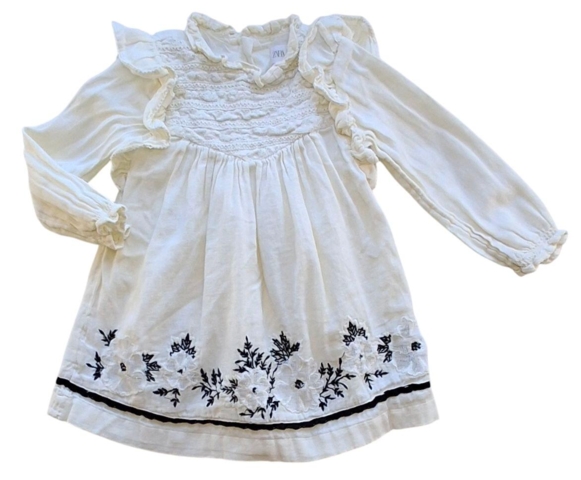 Zara baby råhvid langærmet to-lags kjole str. 92