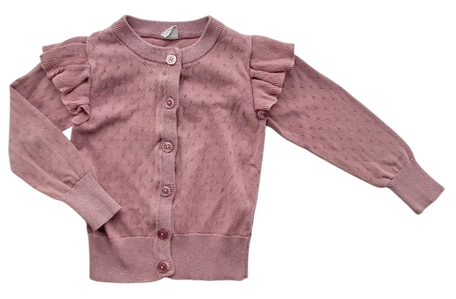 Krymmel mørk rosa finstrikket cardigan str. 104-110