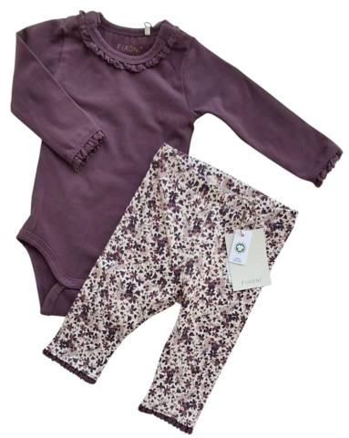 Nyt Fixoni lilla body og blomstrede leggings str. 56