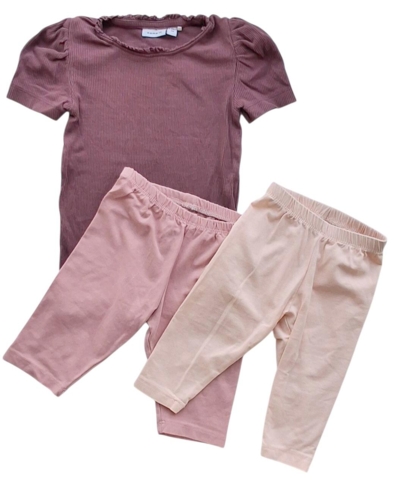 Name it mørk rosa rib bluse og to par leggings str. 86