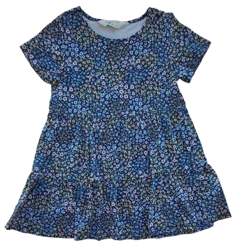 H&M blå kortærmet blomstret kjole str. 98-104