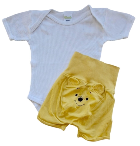 H&M gule babyshorts og Friends hvid body str. 56