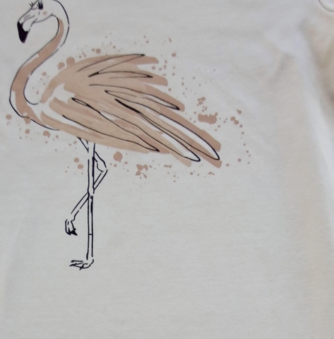 Pomp de lux beige kortærmet T-shirt str. 110-116, nærbillede.