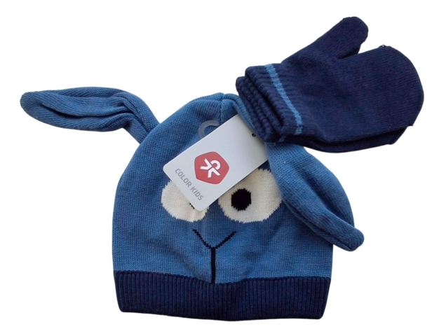 Ny Color Kids blågrå hue og vanter str. 48 cm