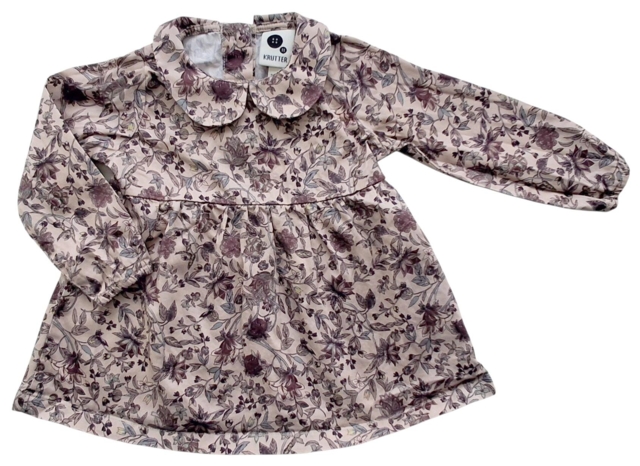 Krutter rosa langærmet blomstret kjole str. 6-12 mdr